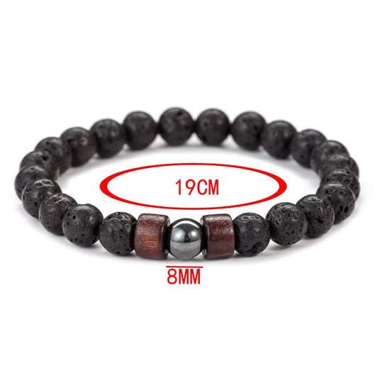 8mm Volcanic Stone Bracelet for Men Lava Wooden Beads Bracelet Tibetan Buddha Male Wrist Chain Jewelry Handmade Elastic Bracelet