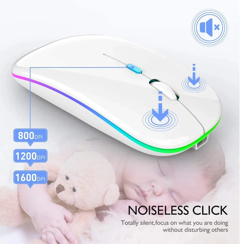 HOMEFISH PHONEPACE Dual Mode Wireless Mouse 2.4G Bluetooth Rechargeable Silent LED Backlit Optical Mice for PC Laptop