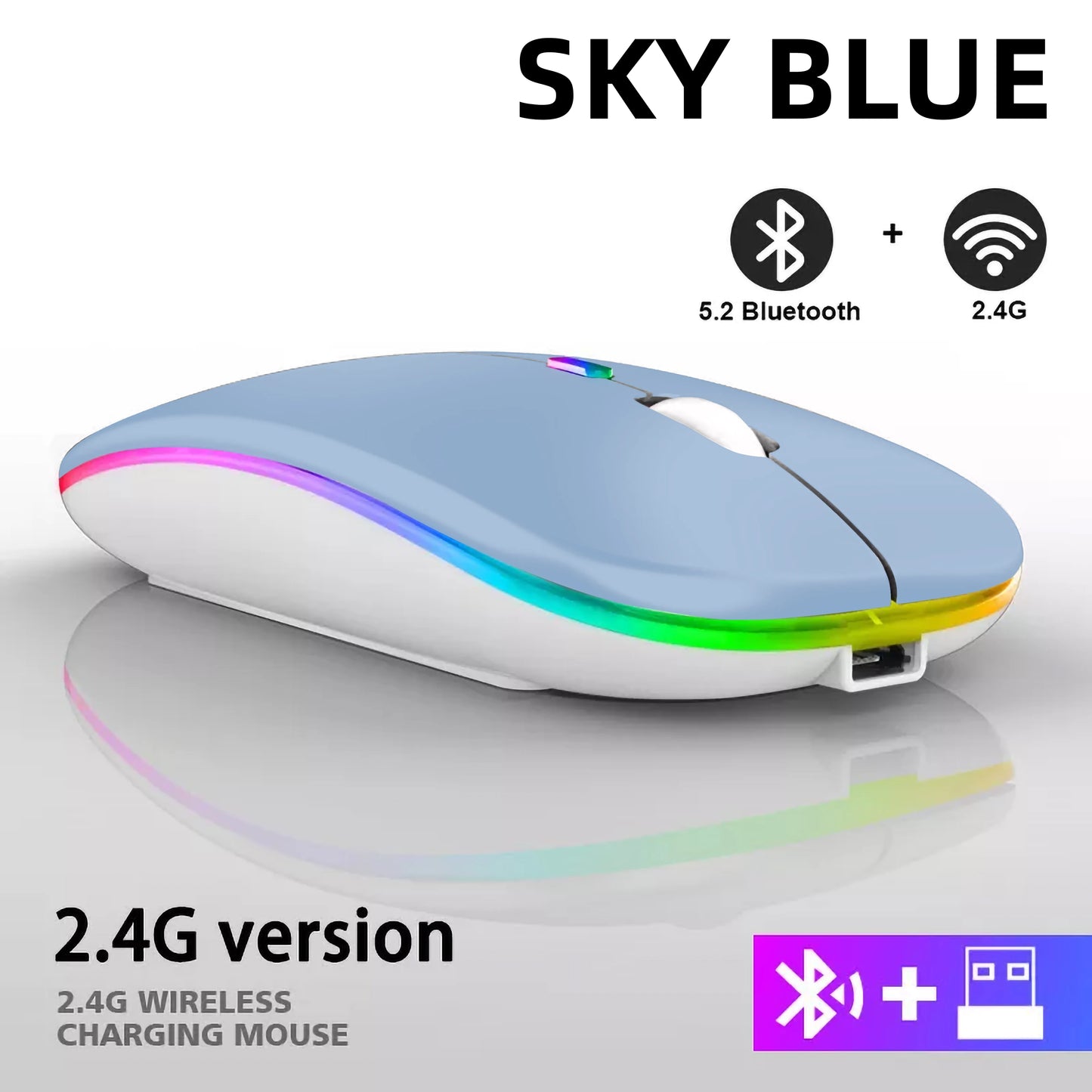 HOMEFISH PHONEPACE Dual Mode Wireless Mouse 2.4G Bluetooth Rechargeable Silent LED Backlit Optical Mice for PC Laptop