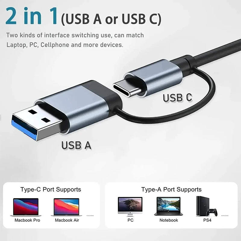 8 in 2 USB +Type C HUB Docking Station with 3.5mm Audio Jack Adapter Micro SD Card Reader Laptop Tablet Phone Disk Converter