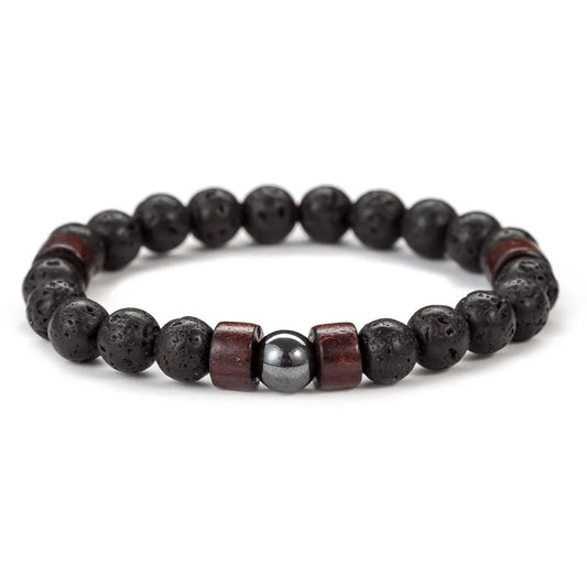 8mm Volcanic Stone Bracelet for Men Lava Wooden Beads Bracelet Tibetan Buddha Male Wrist Chain Jewelry Handmade Elastic Bracelet