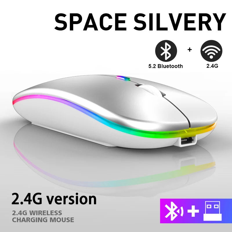 HOMEFISH PHONEPACE Dual Mode Wireless Mouse 2.4G Bluetooth Rechargeable Silent LED Backlit Optical Mice for PC Laptop