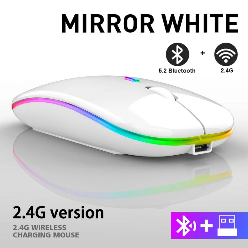 HOMEFISH PHONEPACE Dual Mode Wireless Mouse 2.4G Bluetooth Rechargeable Silent LED Backlit Optical Mice for PC Laptop