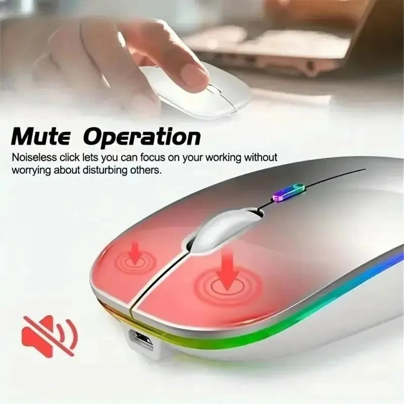 HOMEFISH PHONEPACE Dual Mode Wireless Mouse 2.4G Bluetooth Rechargeable Silent LED Backlit Optical Mice for PC Laptop