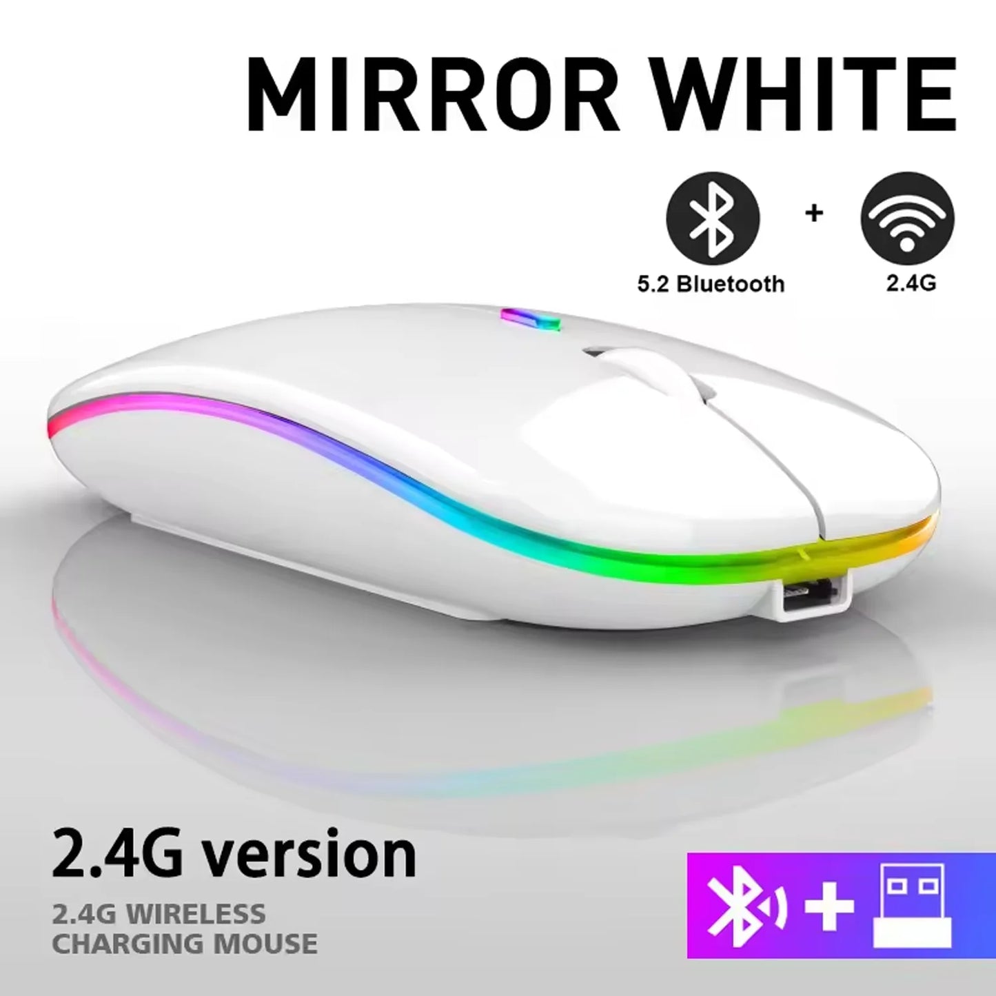 HOMEFISH PHONEPACE Dual Mode Wireless Mouse 2.4G Bluetooth Rechargeable Silent LED Backlit Optical Mice for PC Laptop