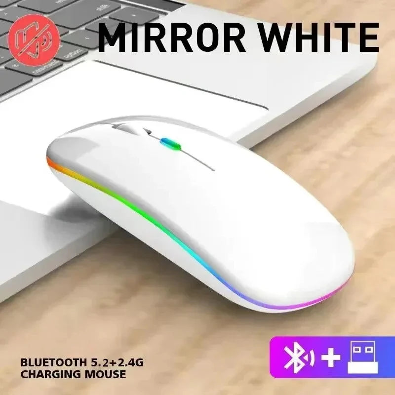 HOMEFISH PHONEPACE Dual Mode Wireless Mouse 2.4G Bluetooth Rechargeable Silent LED Backlit Optical Mice for PC Laptop