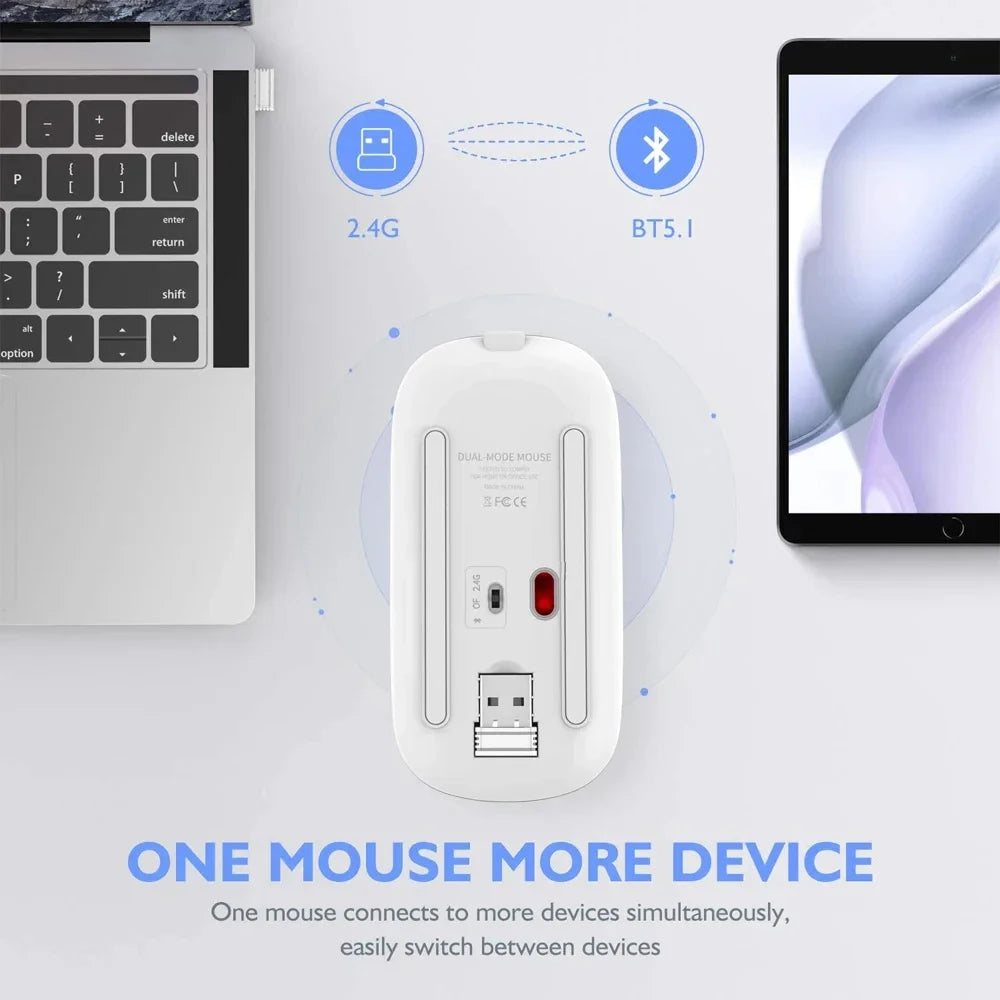 HOMEFISH PHONEPACE Dual Mode Wireless Mouse 2.4G Bluetooth Rechargeable Silent LED Backlit Optical Mice for PC Laptop