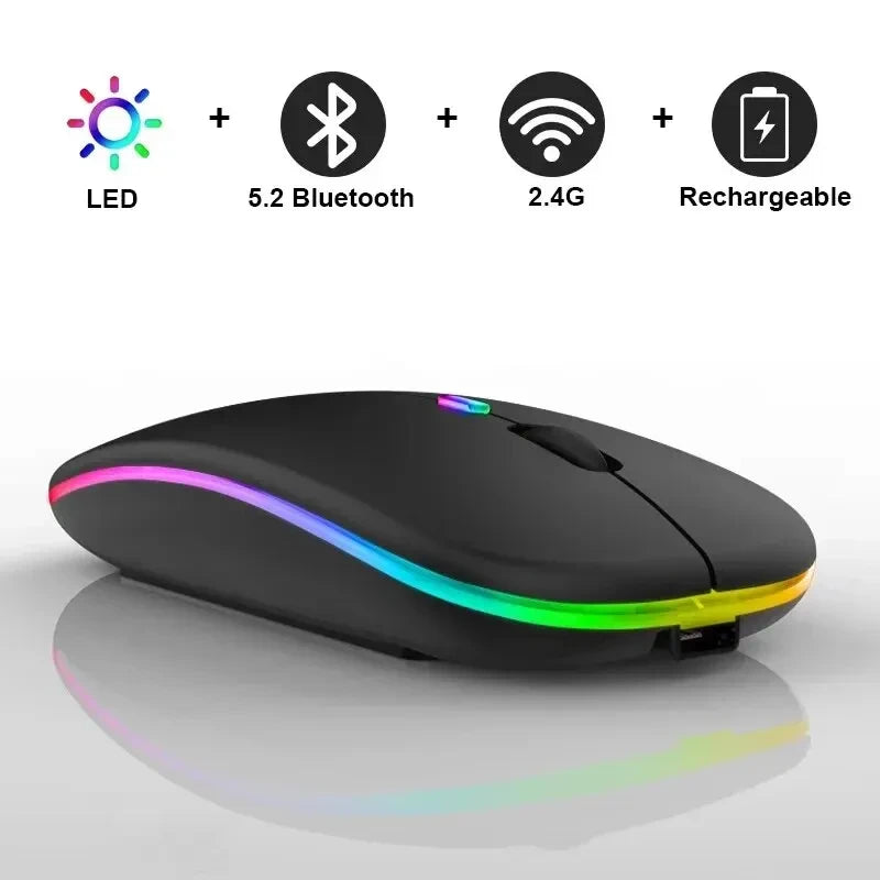 HOMEFISH PHONEPACE Dual Mode Wireless Mouse 2.4G Bluetooth Rechargeable Silent LED Backlit Optical Mice for PC Laptop