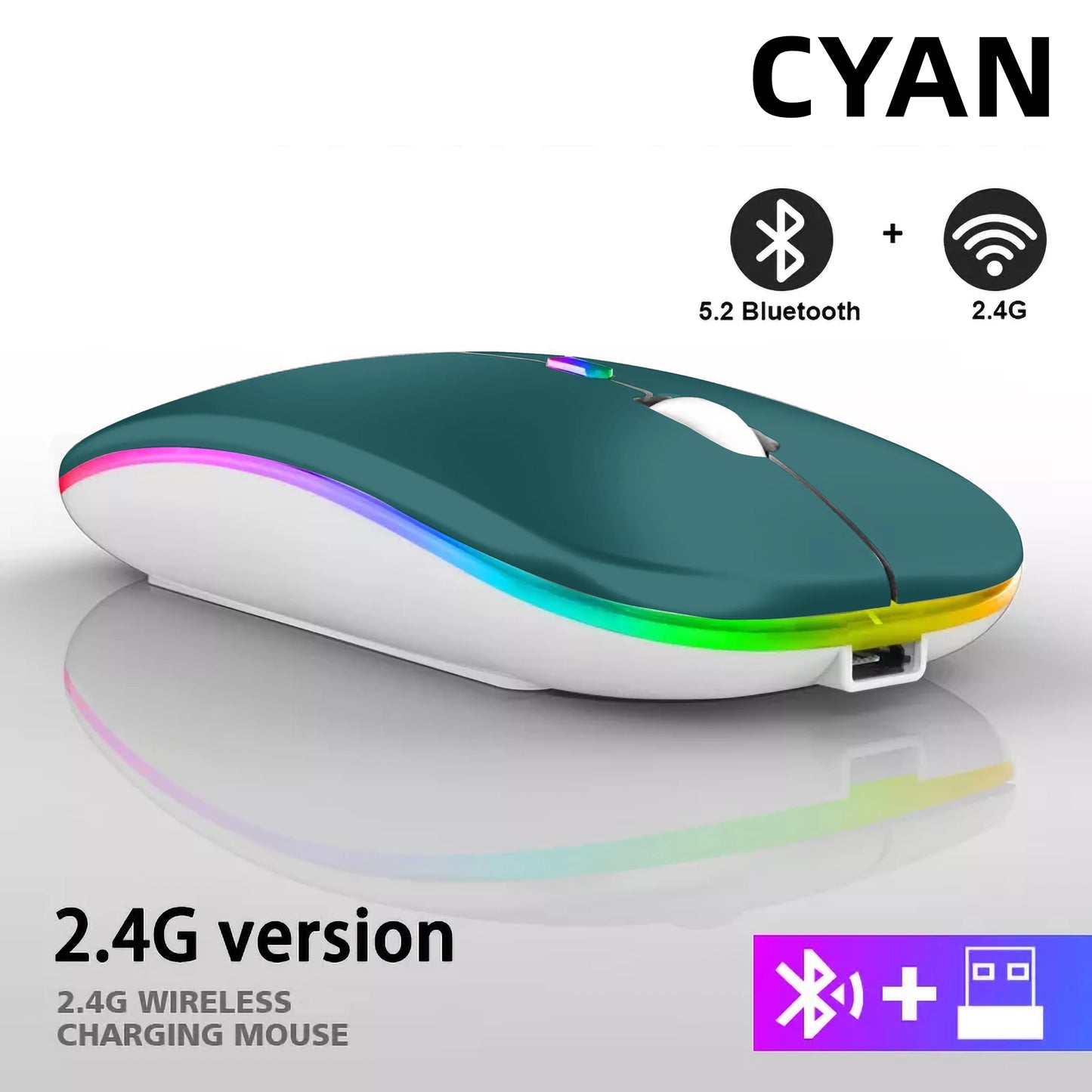 HOMEFISH PHONEPACE Dual Mode Wireless Mouse 2.4G Bluetooth Rechargeable Silent LED Backlit Optical Mice for PC Laptop