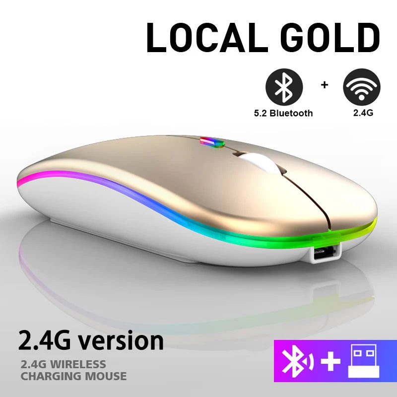 HOMEFISH PHONEPACE Dual Mode Wireless Mouse 2.4G Bluetooth Rechargeable Silent LED Backlit Optical Mice for PC Laptop