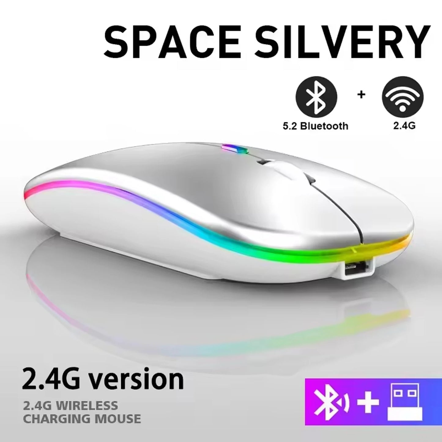 HOMEFISH PHONEPACE Dual Mode Wireless Mouse 2.4G Bluetooth Rechargeable Silent LED Backlit Optical Mice for PC Laptop