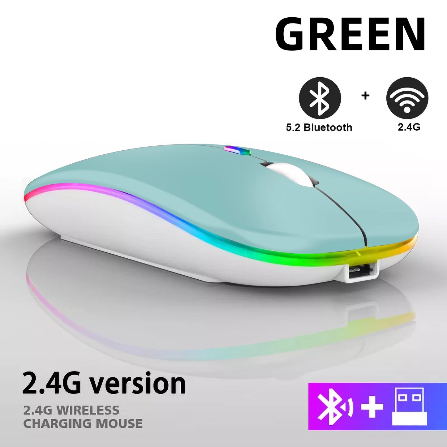 HOMEFISH PHONEPACE Dual Mode Wireless Mouse 2.4G Bluetooth Rechargeable Silent LED Backlit Optical Mice for PC Laptop