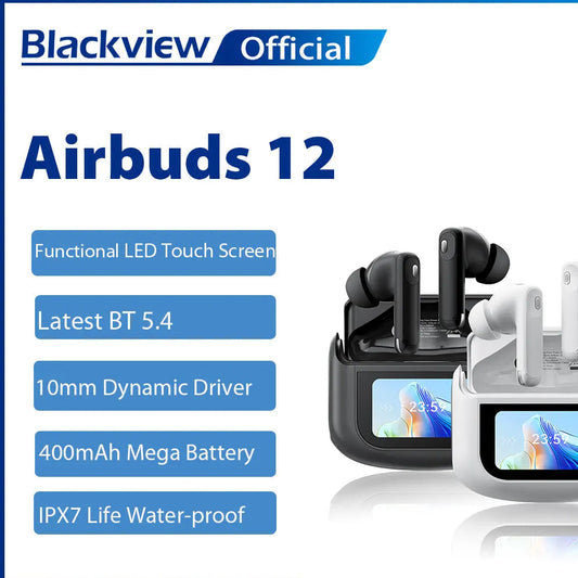 Blackview Airbuds 12 Headset In-Ear Wireless Touch Screen Headphones Sports Air Conduction Bass ENC Earphones 400mAh IPX7