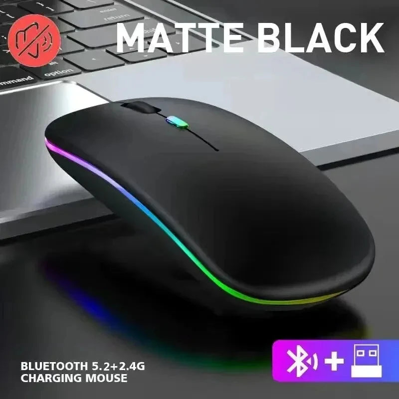 HOMEFISH PHONEPACE Dual Mode Wireless Mouse 2.4G Bluetooth Rechargeable Silent LED Backlit Optical Mice for PC Laptop