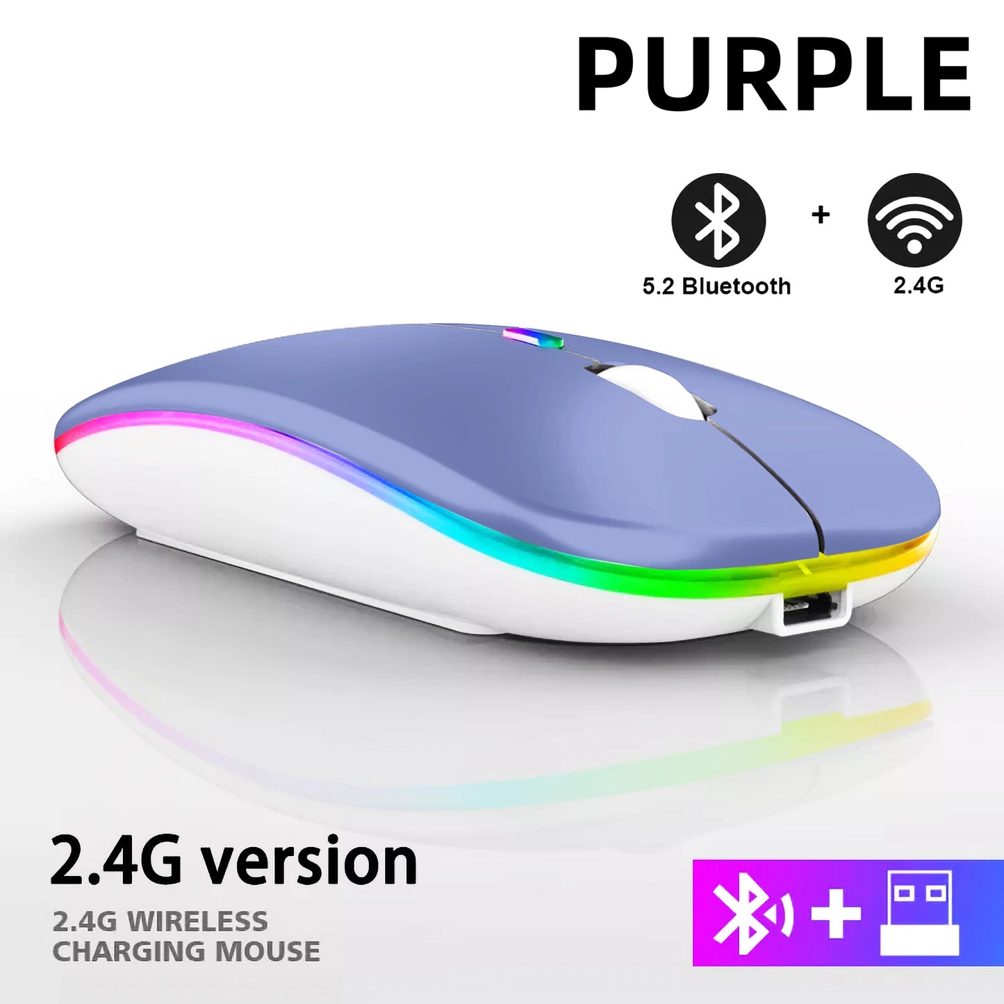 HOMEFISH PHONEPACE Dual Mode Wireless Mouse 2.4G Bluetooth Rechargeable Silent LED Backlit Optical Mice for PC Laptop
