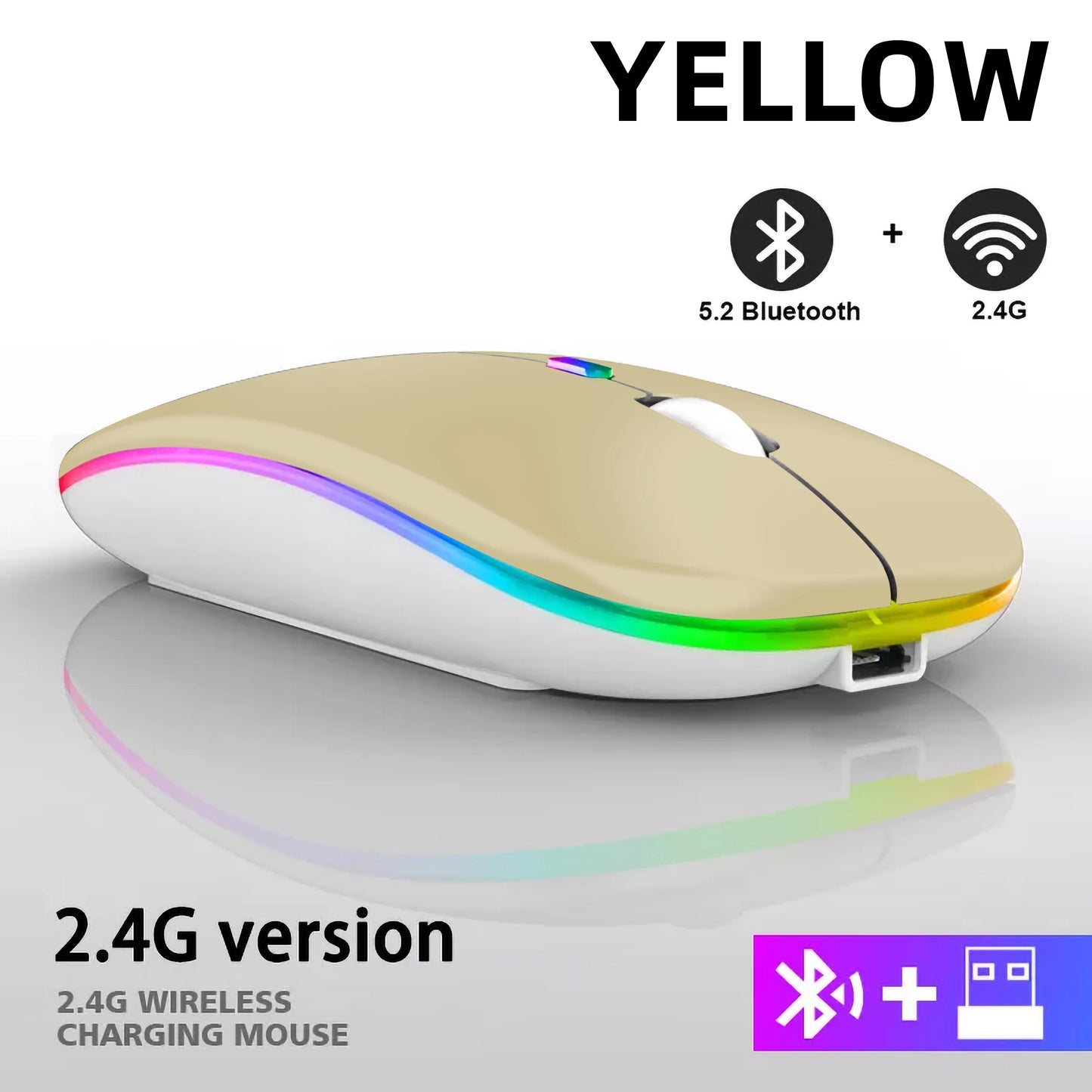 HOMEFISH PHONEPACE Dual Mode Wireless Mouse 2.4G Bluetooth Rechargeable Silent LED Backlit Optical Mice for PC Laptop