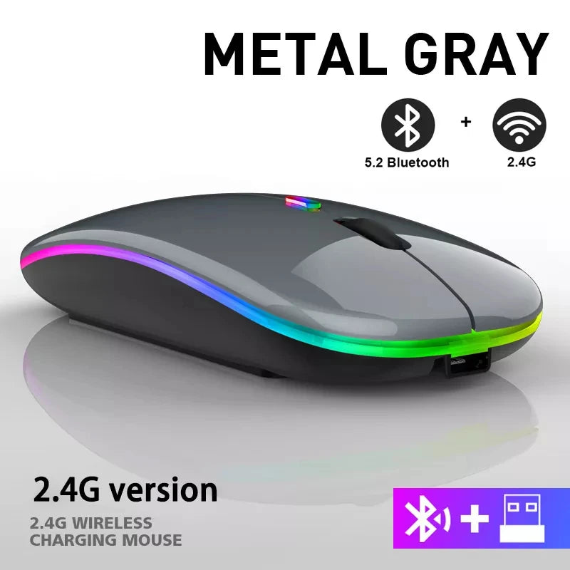 HOMEFISH PHONEPACE Dual Mode Wireless Mouse 2.4G Bluetooth Rechargeable Silent LED Backlit Optical Mice for PC Laptop