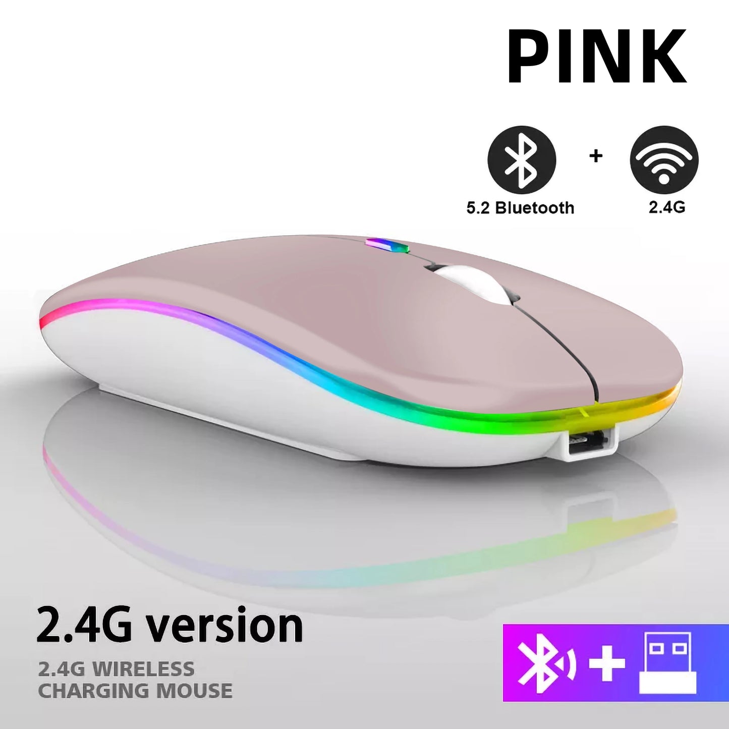 HOMEFISH PHONEPACE Dual Mode Wireless Mouse 2.4G Bluetooth Rechargeable Silent LED Backlit Optical Mice for PC Laptop