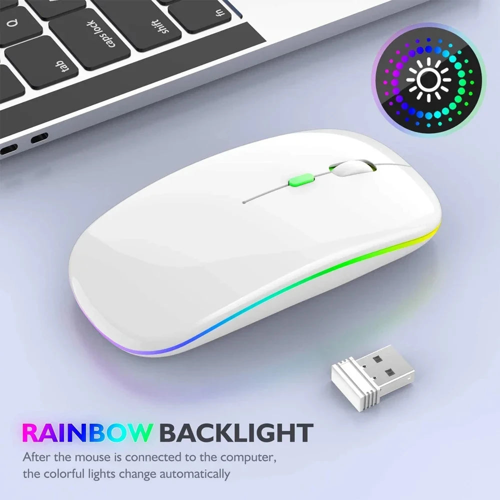 HOMEFISH PHONEPACE Dual Mode Wireless Mouse 2.4G Bluetooth Rechargeable Silent LED Backlit Optical Mice for PC Laptop